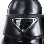 PRADA Spazzolato Triangle Logo Monolith Pointy 55mm Loafers in Black, Size 38.5 EU