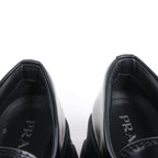 PRADA Spazzolato Triangle Logo Monolith Pointy 55mm Loafers in Black, Size 38.5 EU