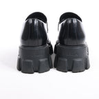 PRADA Spazzolato Triangle Logo Monolith Pointy 55mm Loafers in Black, Size 38.5 EU