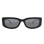 Prada PR 14YS Sunglasses in black, featuring a thick rectangular acetate frame, dark tinted lenses, and subtle branding on the temples, displayed against a white background.
