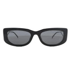 Prada PR 14YS Sunglasses in black, featuring a thick rectangular acetate frame, dark tinted lenses, and subtle branding on the temples, displayed against a white background.