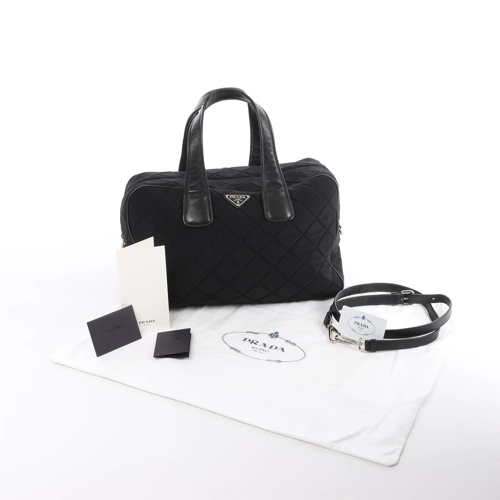 Prada Tessuto Impuntu Nylon x Leather 2Way Handbag in Black BL0722