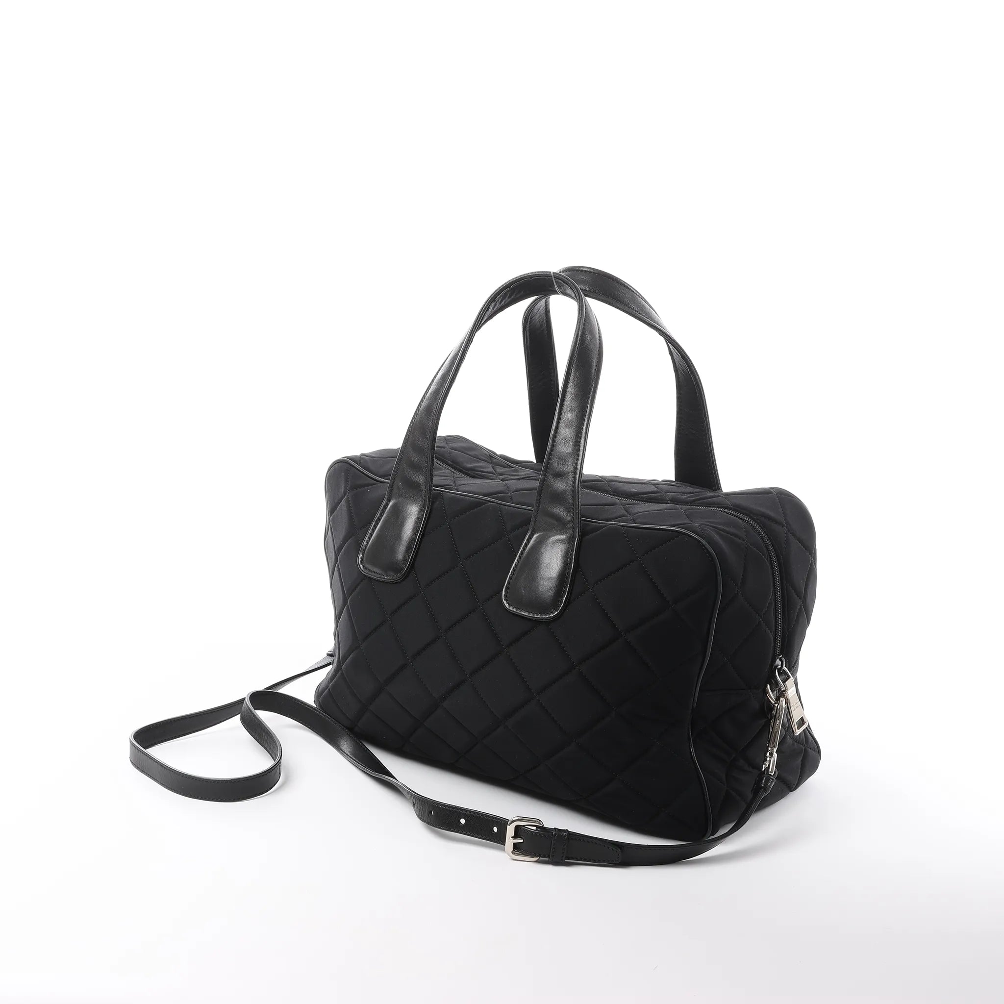 Prada Tessuto Impuntu Nylon x Leather 2Way Handbag in Black BL0722