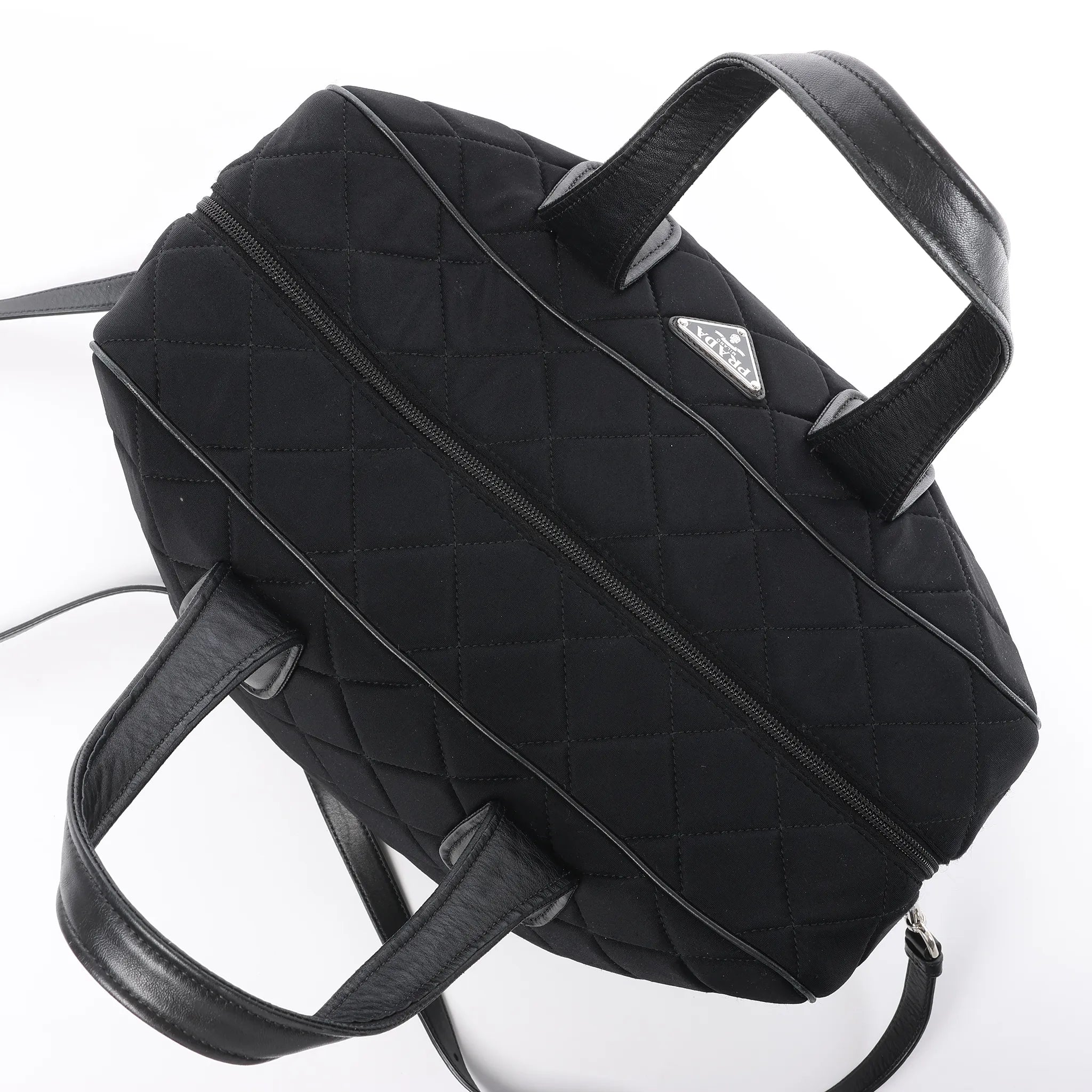 Prada Tessuto Impuntu Nylon x Leather 2Way Handbag in Black BL0722