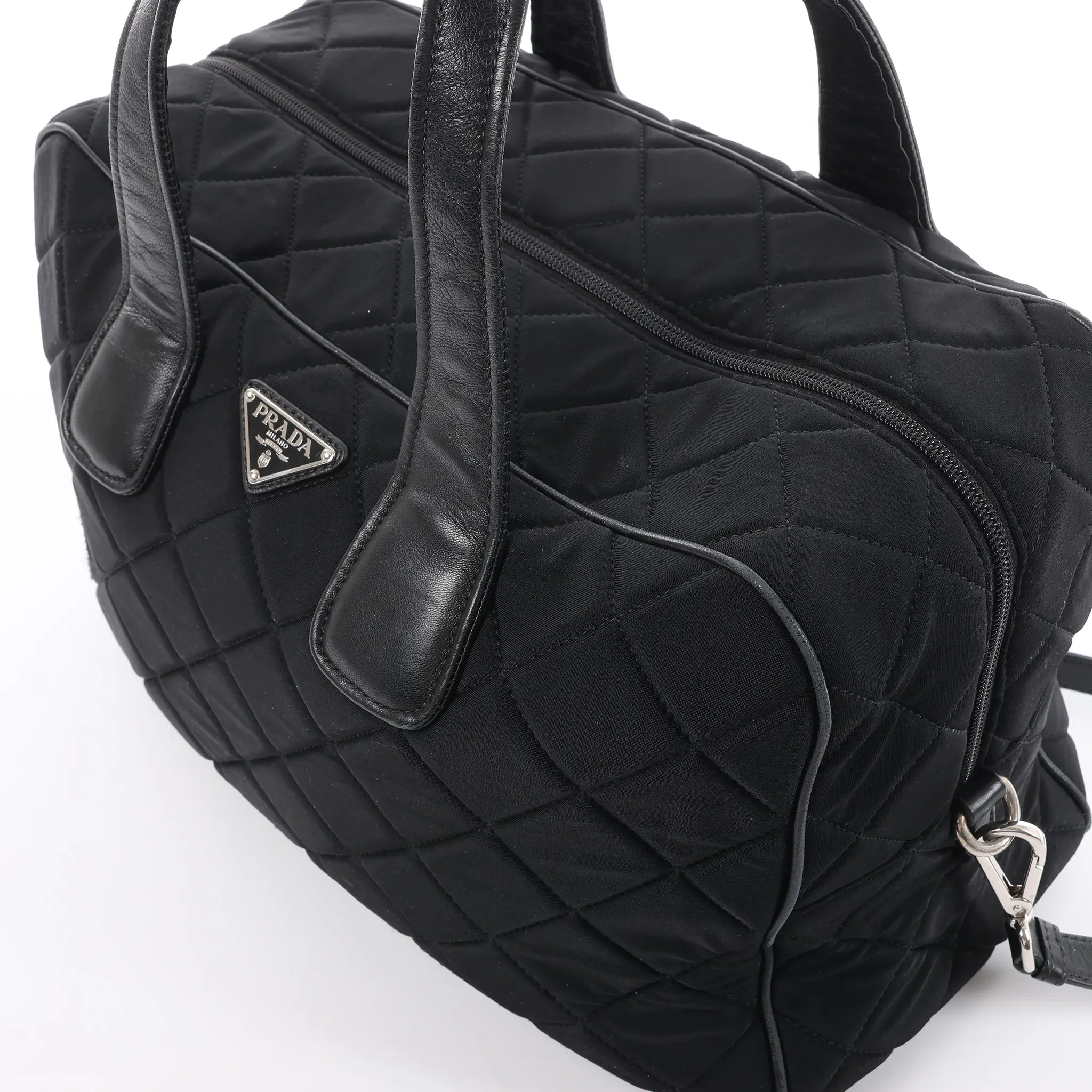 Prada Tessuto Impuntu Nylon x Leather 2Way Handbag in Black BL0722