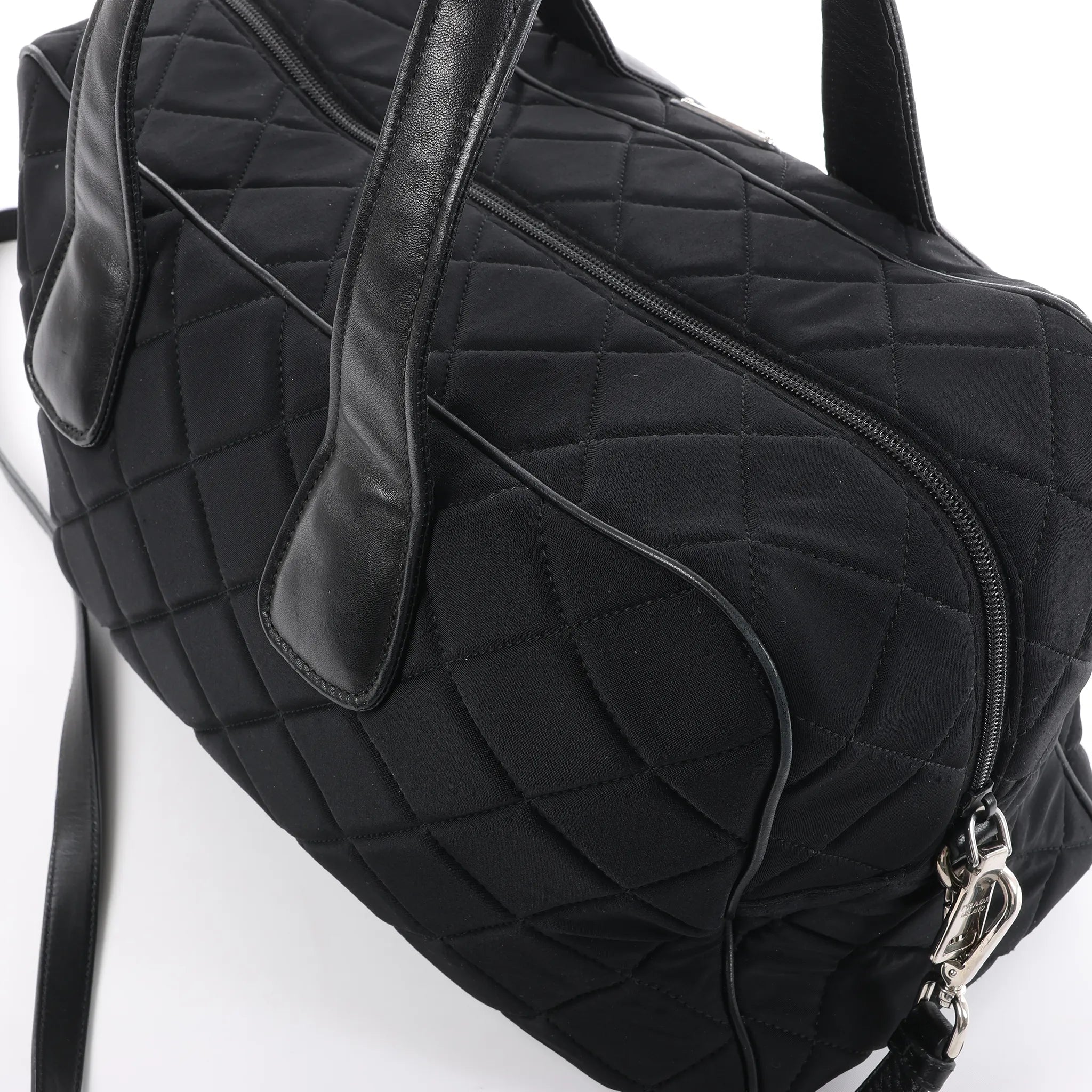 Prada Tessuto Impuntu Nylon x Leather 2Way Handbag in Black BL0722