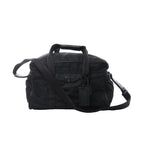 Prada Tessuto black nylon and leather 2-way handbag with dual top handles, detachable shoulder strap, front zip pocket and Prada triangle logo plaque.