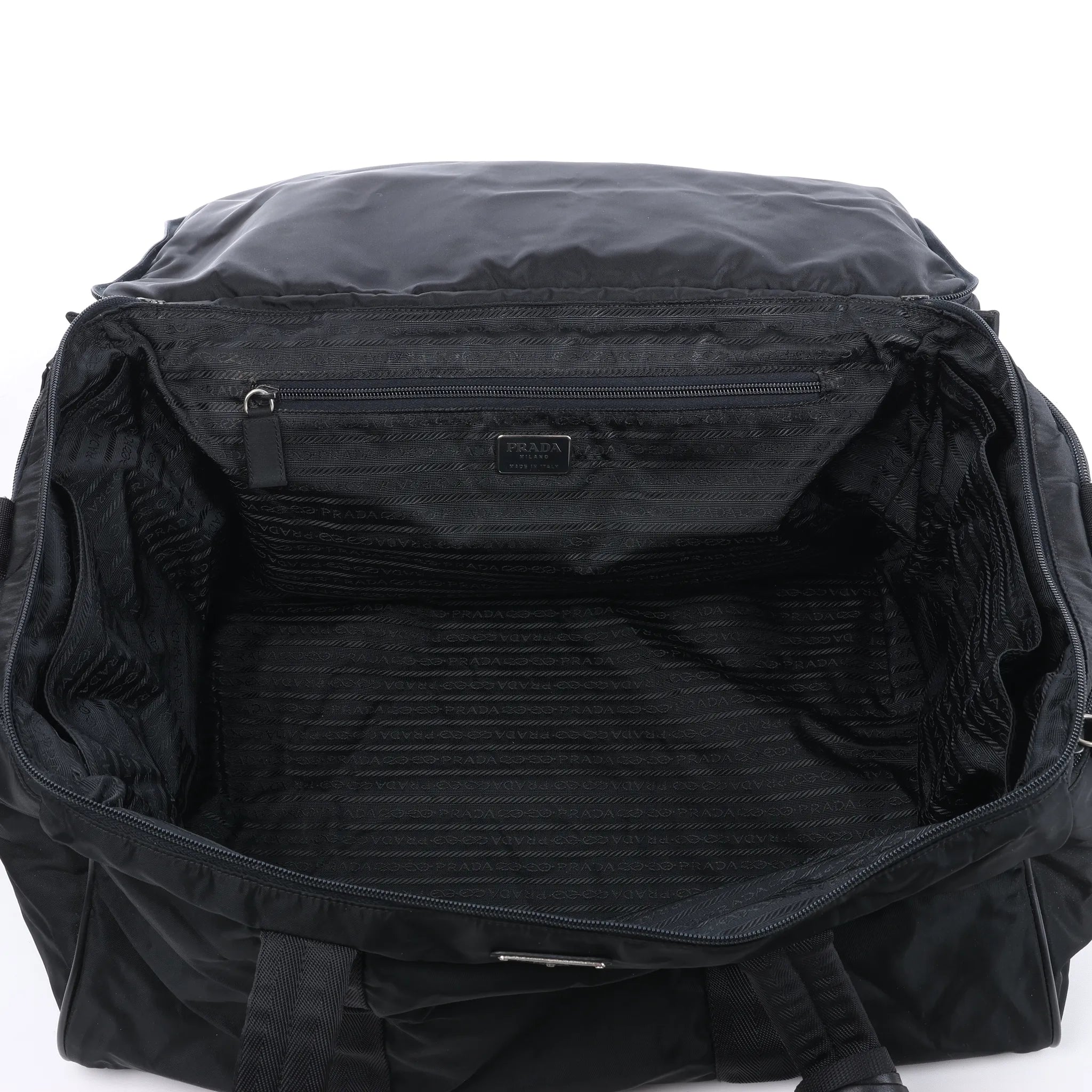 Prada Tessuto Nylon x Leather 2Way Travel Bag in Black 7V362