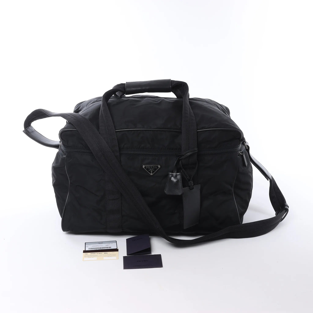 Prada Tessuto Nylon x Leather 2Way Travel Bag in Black 7V362