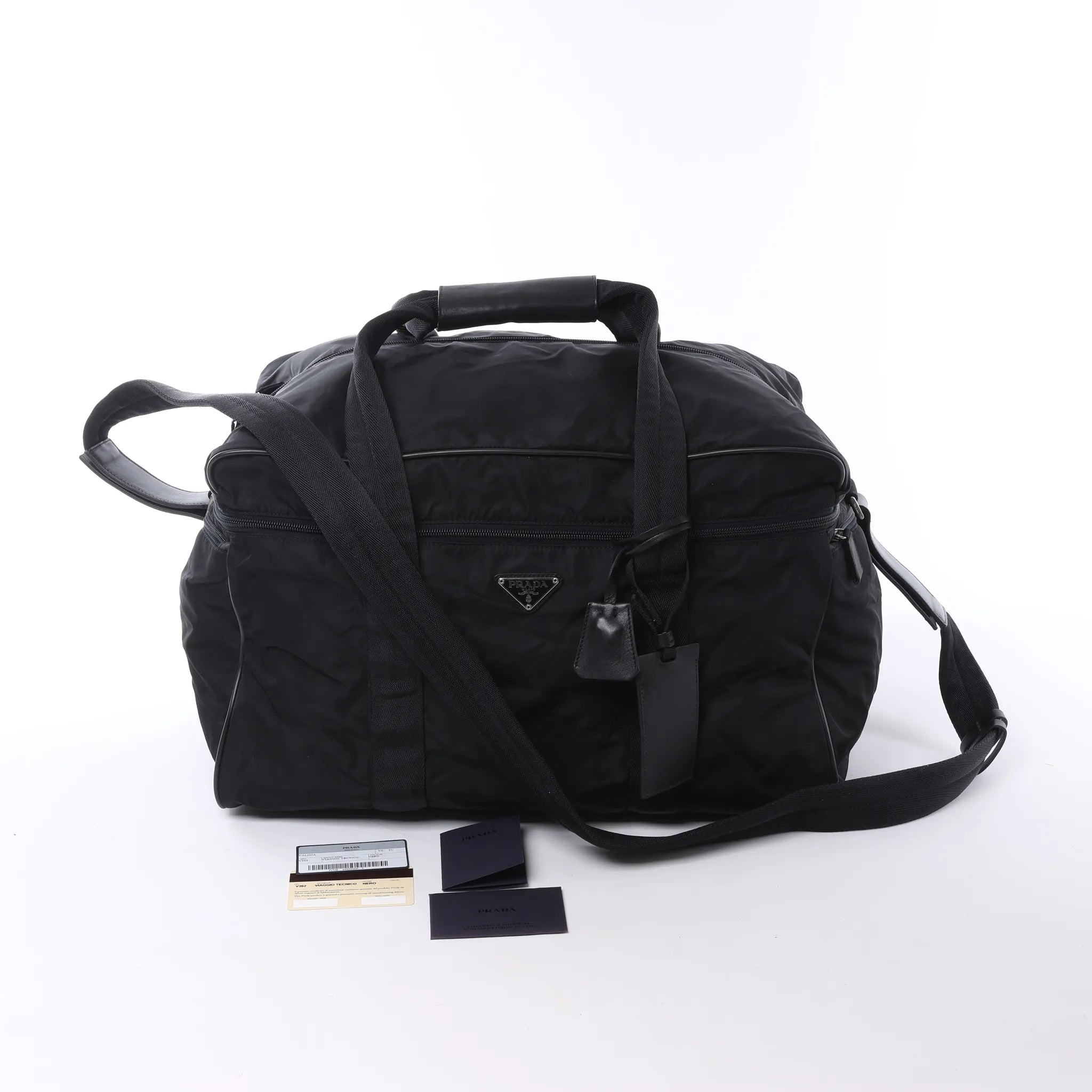 Prada Tessuto Nylon x Leather 2Way Travel Bag in Black 7V362
