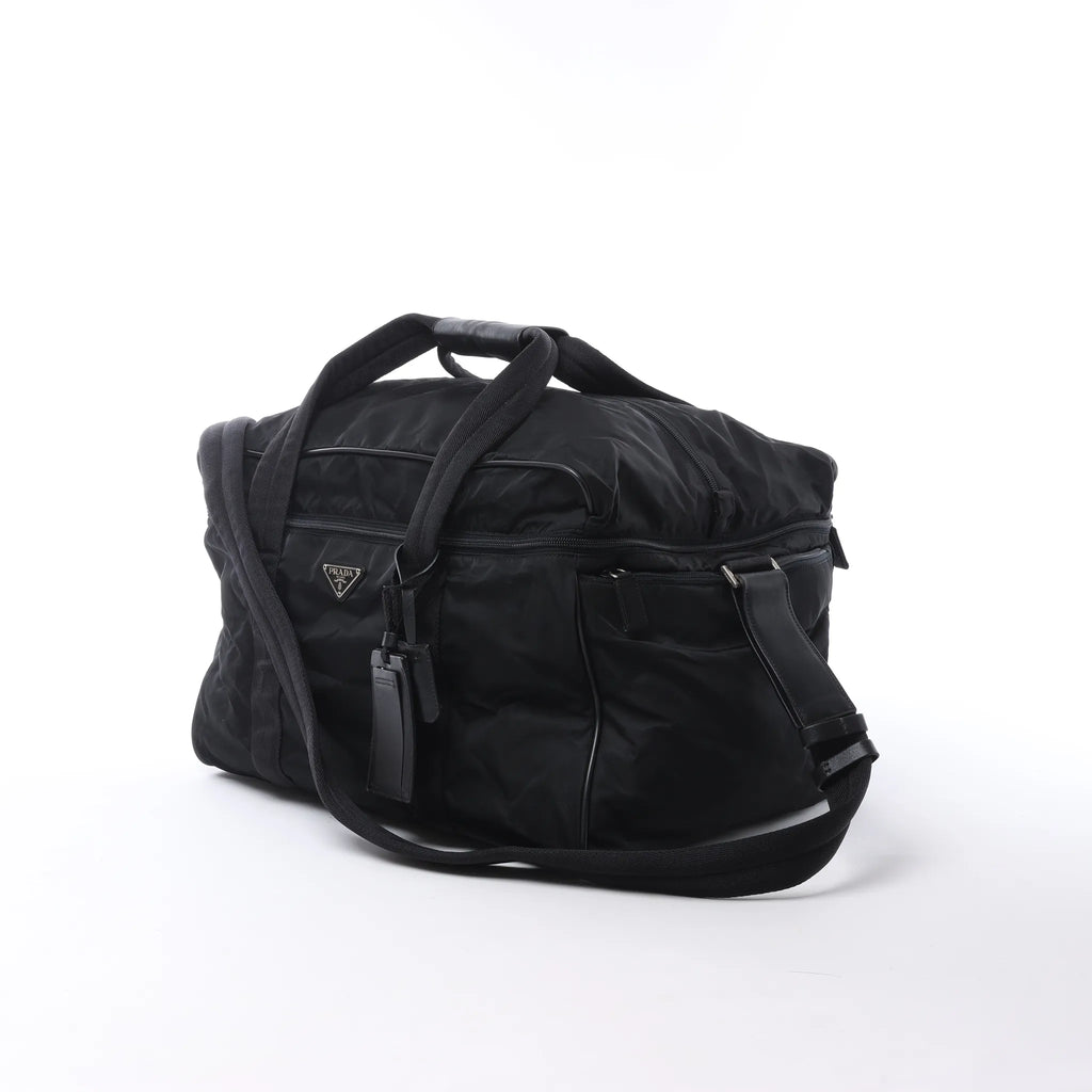 Prada Tessuto Nylon x Leather 2Way Travel Bag in Black 7V362