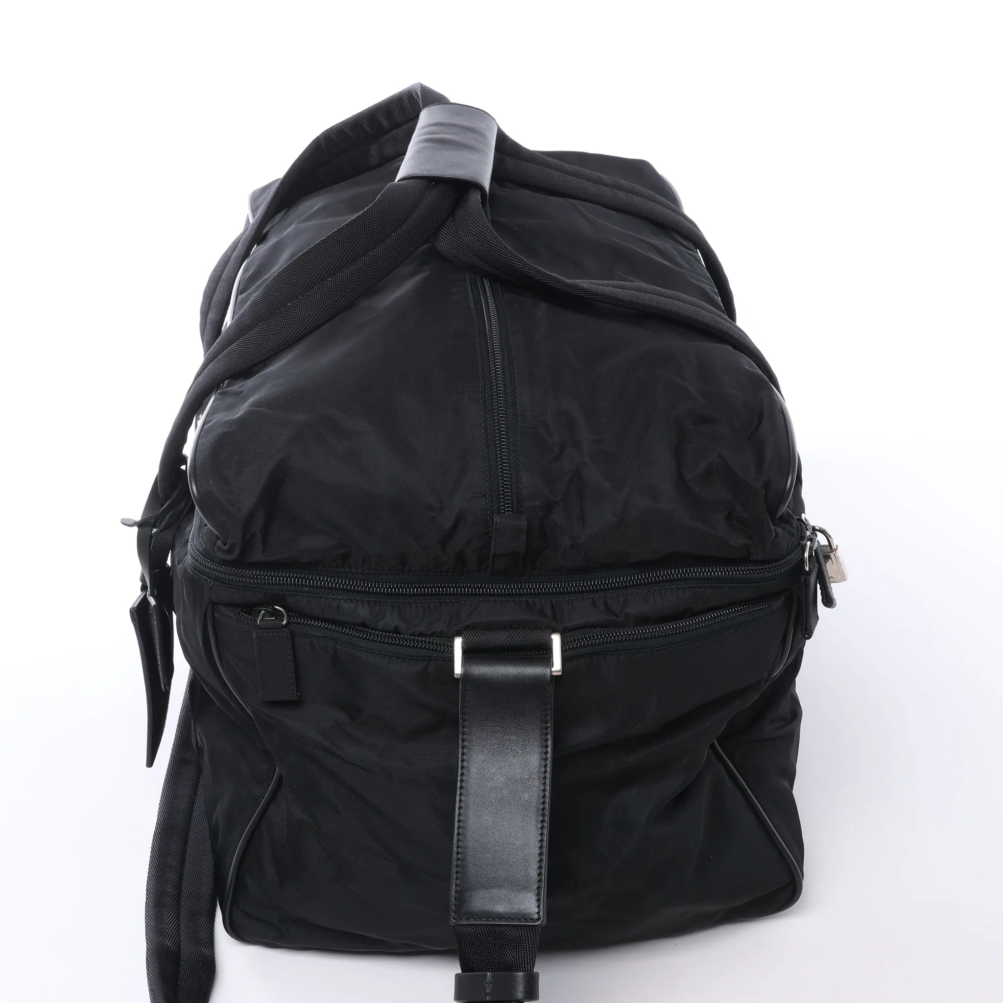 Prada Tessuto Nylon x Leather 2Way Travel Bag in Black 7V362