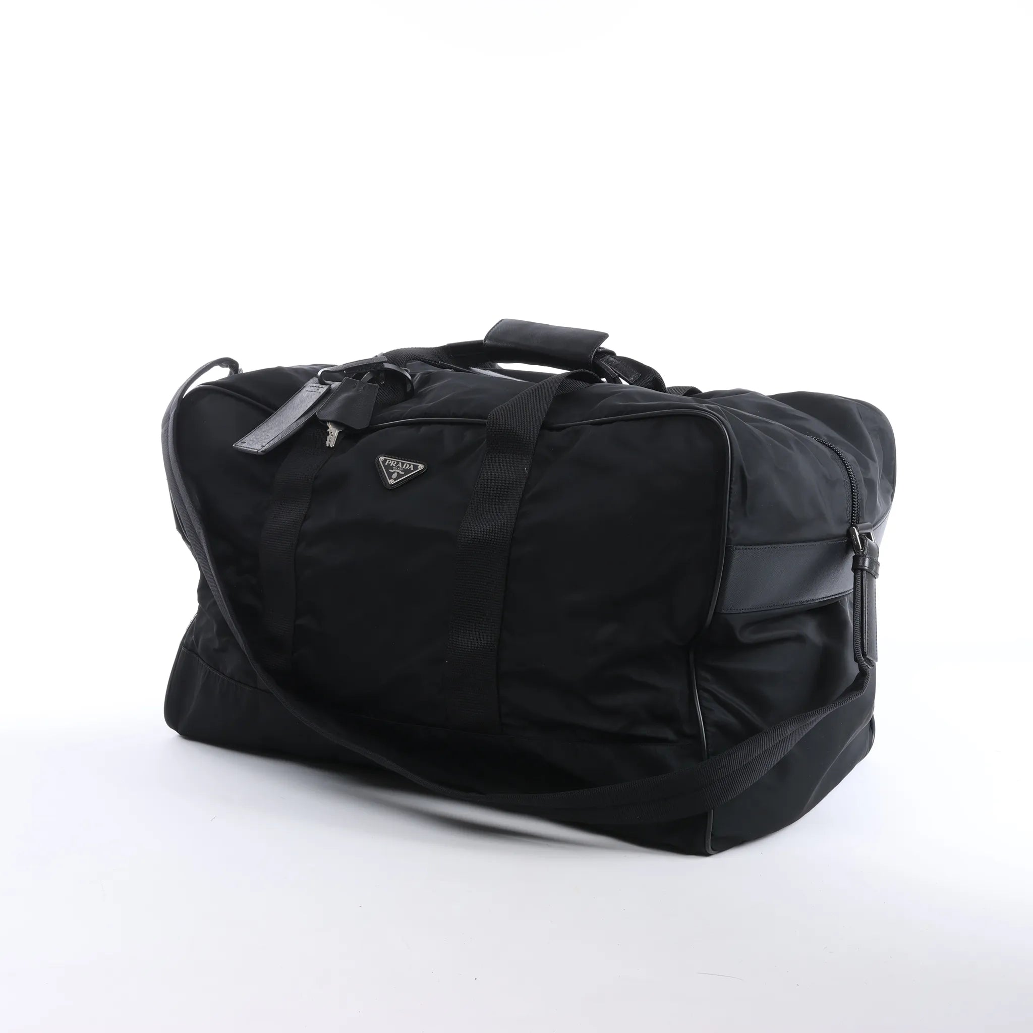 Prada Tessuto Nylon x Leather 2Way Travel Bag in Black