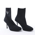 Prada Triangle Logo Leather x Fabric SOCK BOOTS in Black, Size EU 38