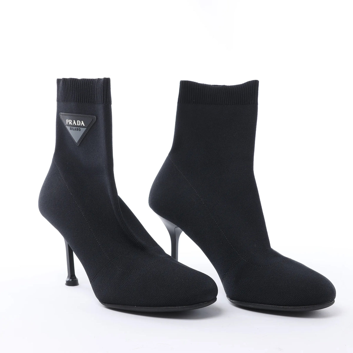 Prada Triangle Logo Leather x Fabric SOCK BOOTS in Black, Size EU 38