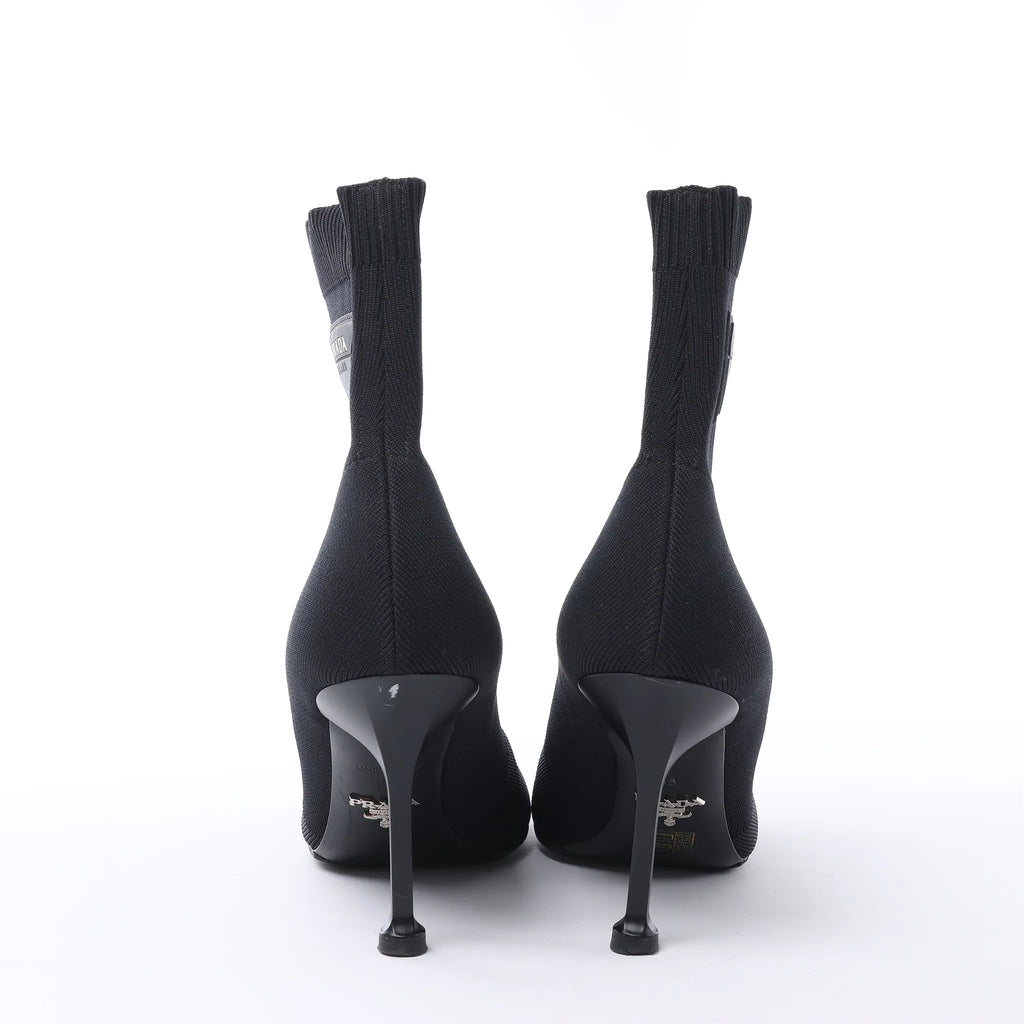 Prada Triangle Logo Leather x Fabric SOCK BOOTS in Black, Size EU 38
