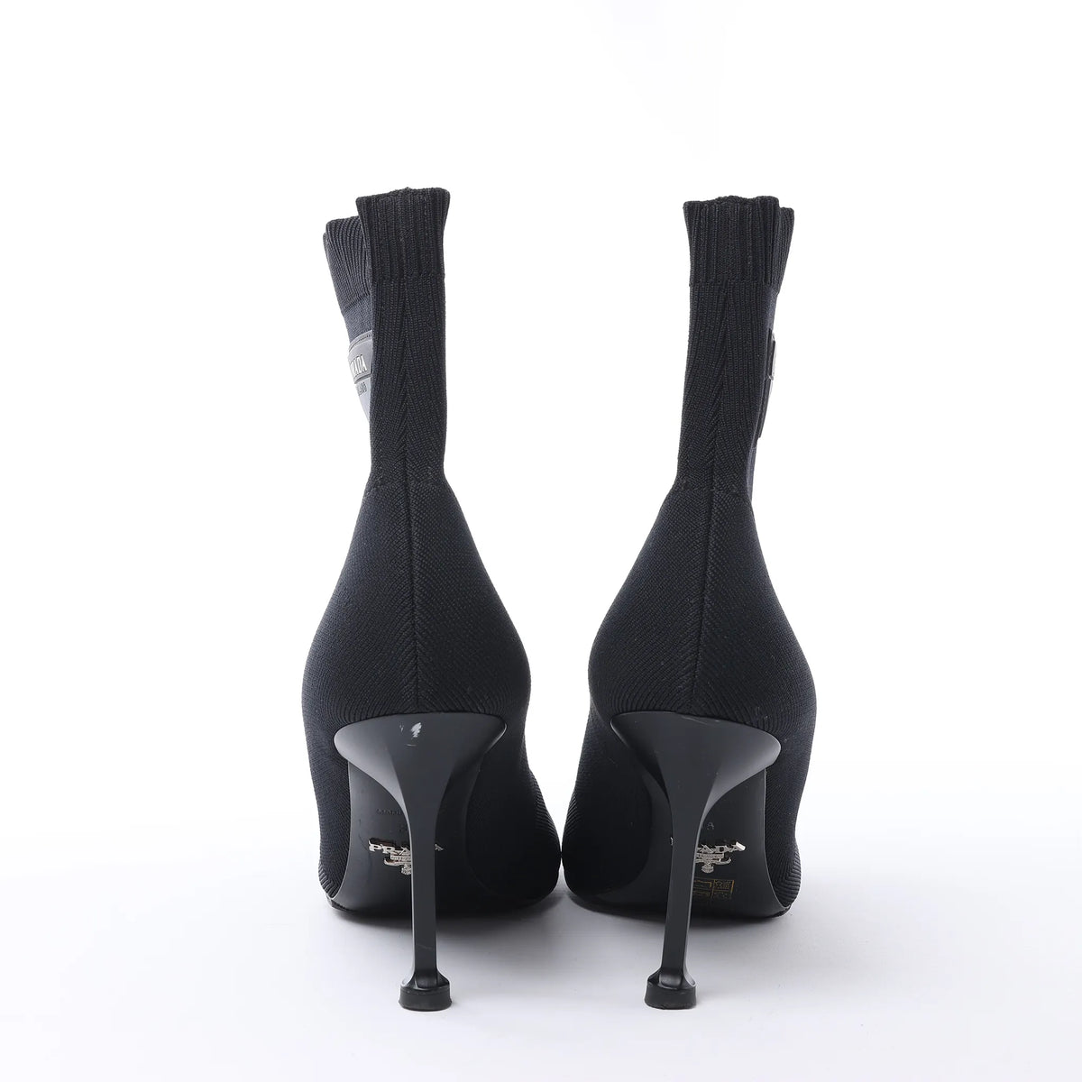 Prada Triangle Logo Leather x Fabric SOCK BOOTS in Black, Size EU 38