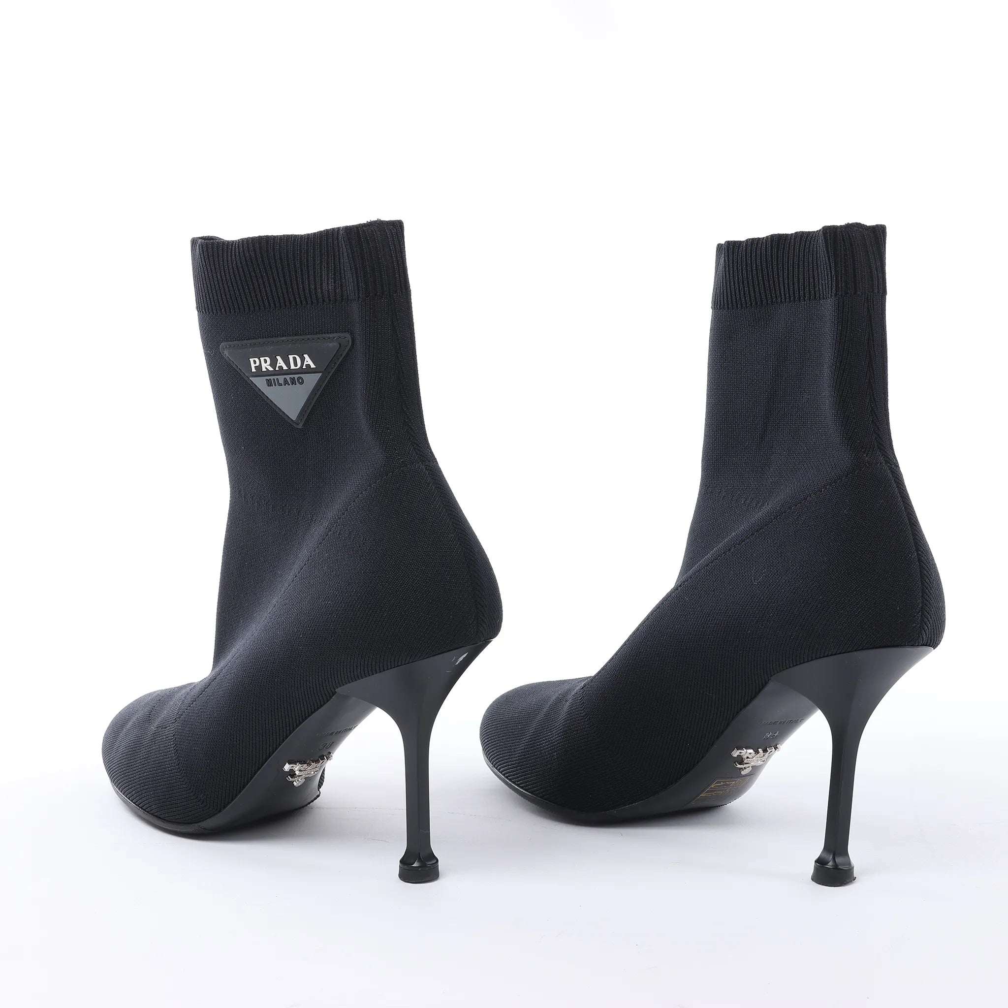 Prada Triangle Logo Leather x Fabric SOCK BOOTS in Black, Size EU 38