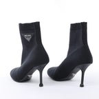 Prada Triangle Logo Leather x Fabric SOCK BOOTS in Black, Size EU 38