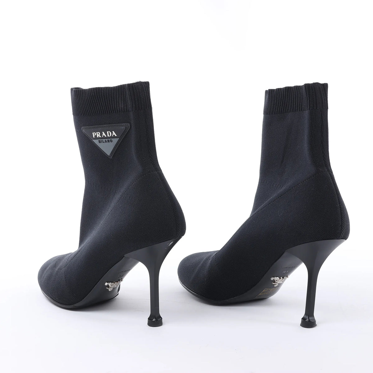 Prada Triangle Logo Leather x Fabric SOCK BOOTS in Black, Size EU 38