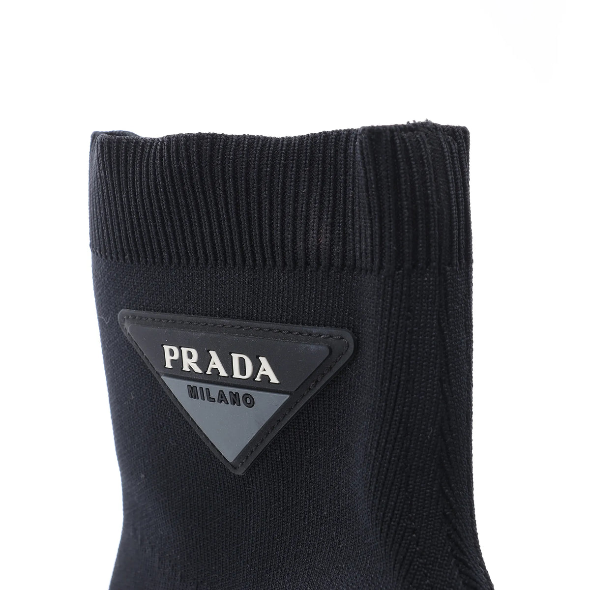 Prada Triangle Logo Leather x Fabric SOCK BOOTS in Black, Size EU 38