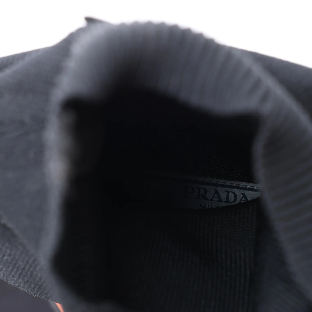 Prada Triangle Logo Leather x Fabric SOCK BOOTS in Black, Size EU 38