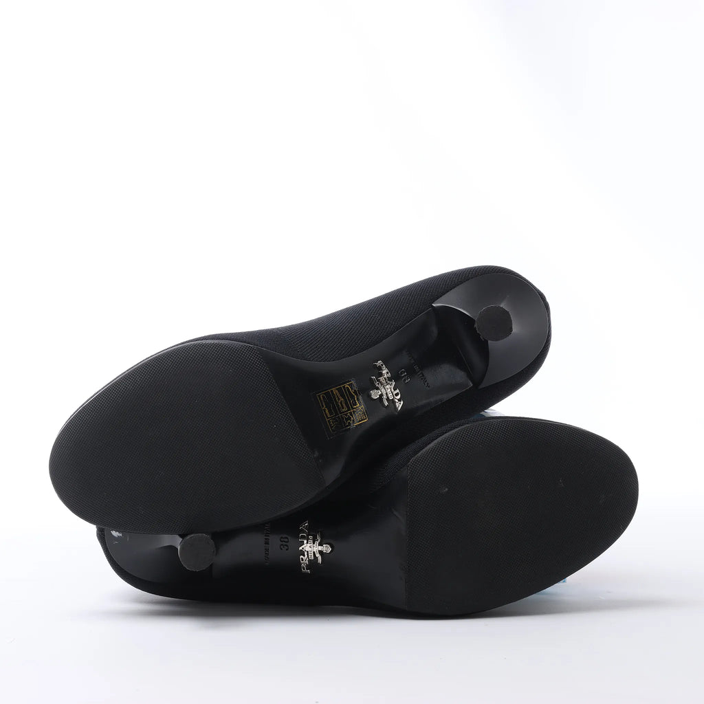 Prada Triangle Logo Leather x Fabric SOCK BOOTS in Black, Size EU 38