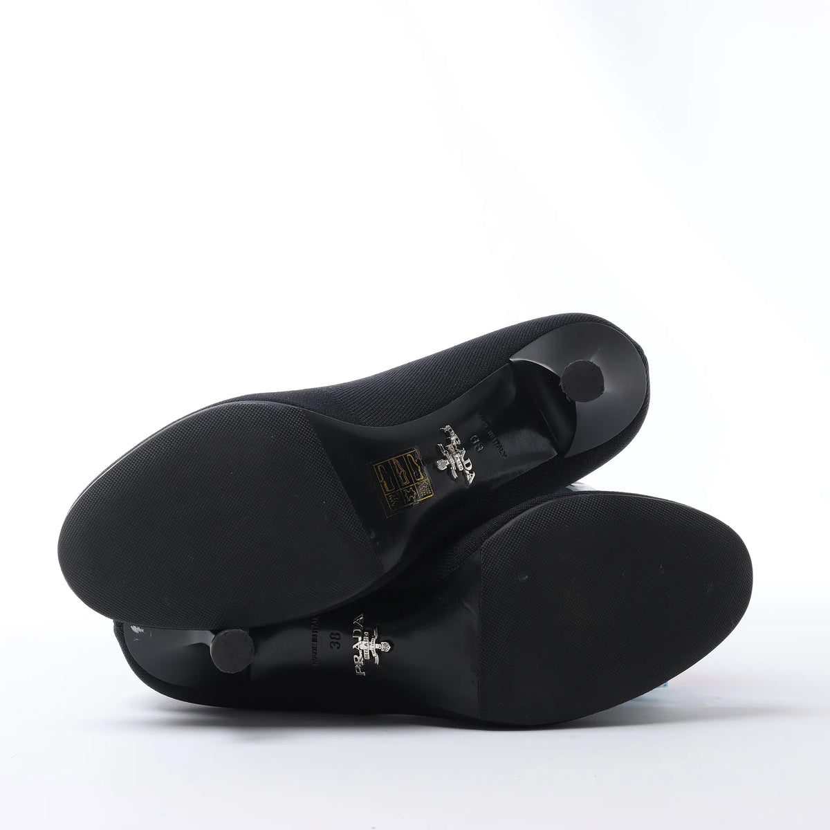Prada Triangle Logo Leather x Fabric SOCK BOOTS in Black, Size EU 38