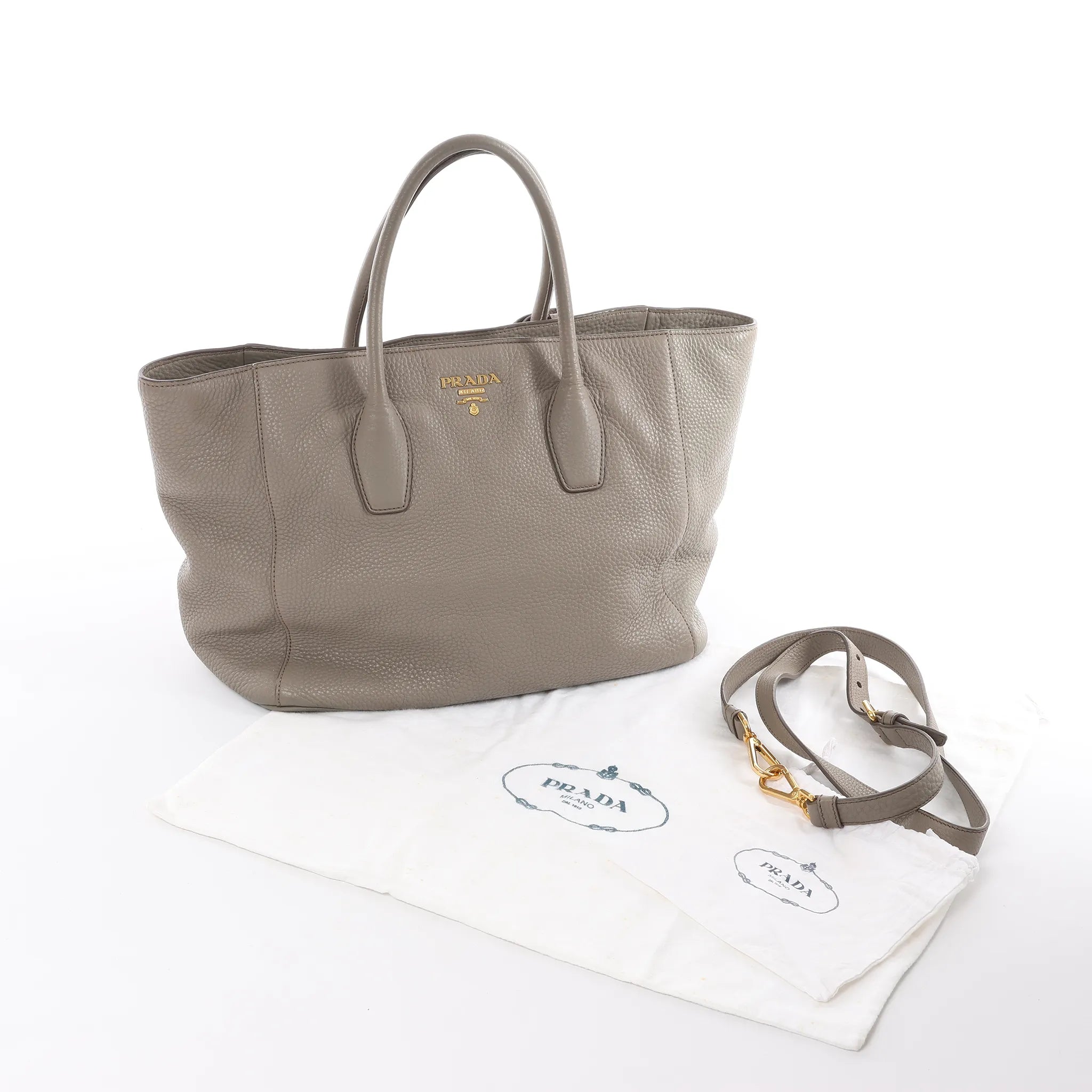 Prada Vitello Daino Leather 2Way Handbag in Gray