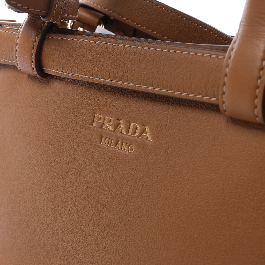 Prada Buckle Soft Grain Leather Small 2Way Handbag in Brown 1BA418