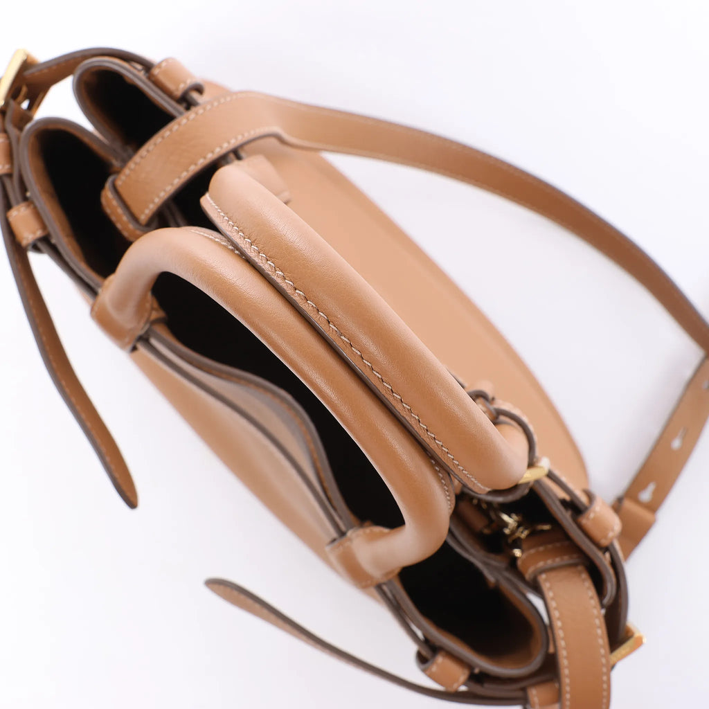 Prada Buckle Soft Grain Leather Small 2Way Handbag in Brown 1BA418