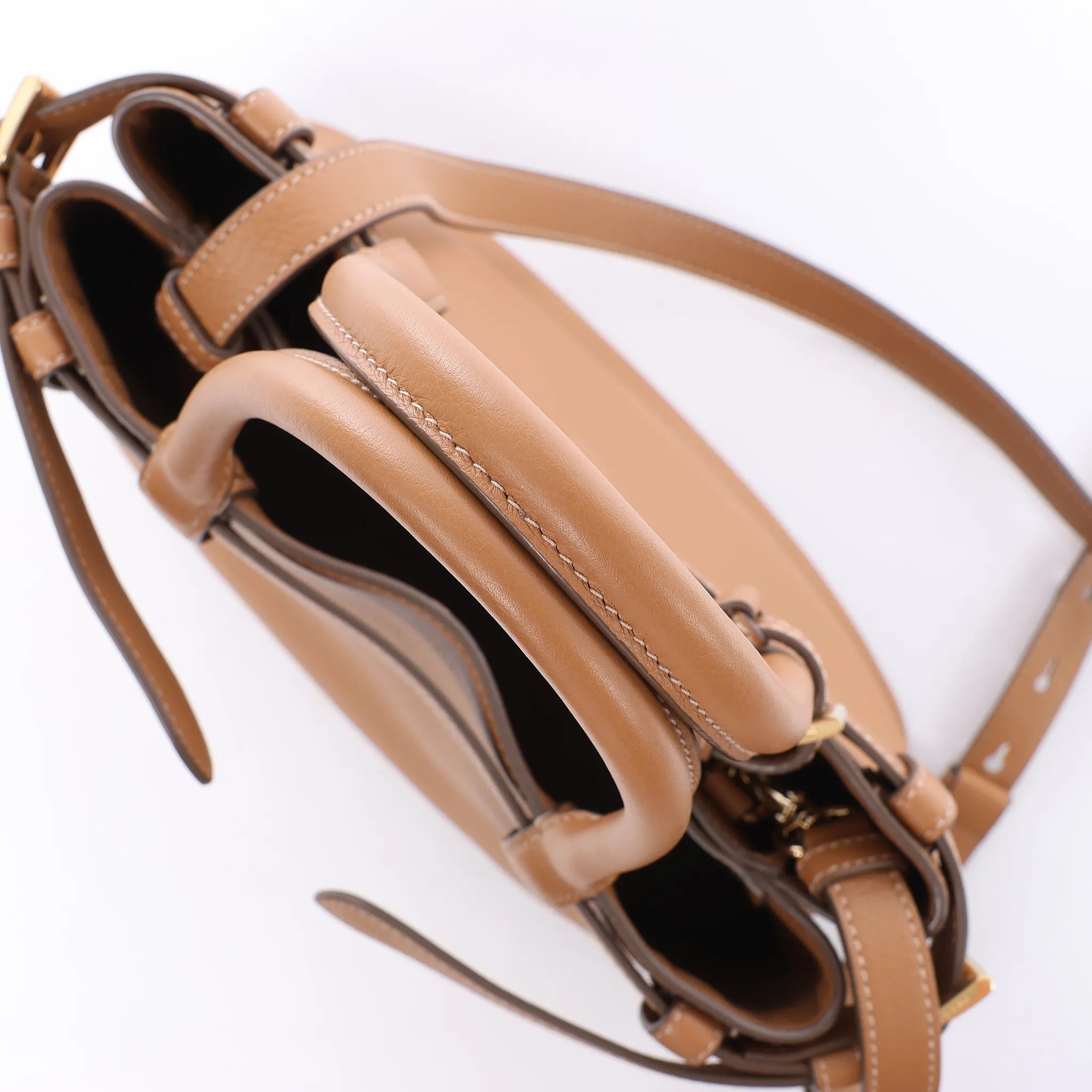 Prada Buckle Soft Grain Leather Small 2Way Handbag in Brown 1BA418