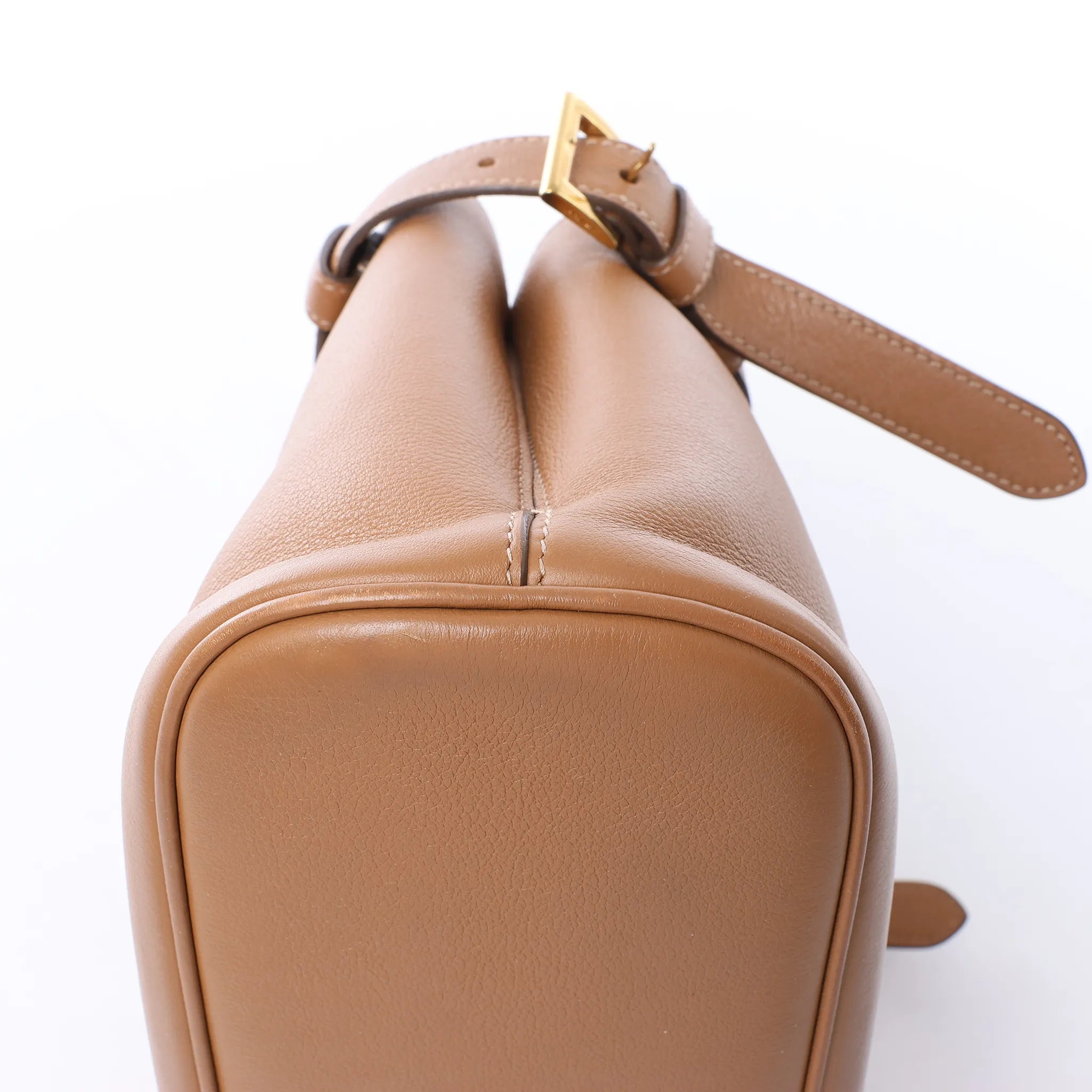 Prada Buckle Soft Grain Leather Small Handbag in Brown
