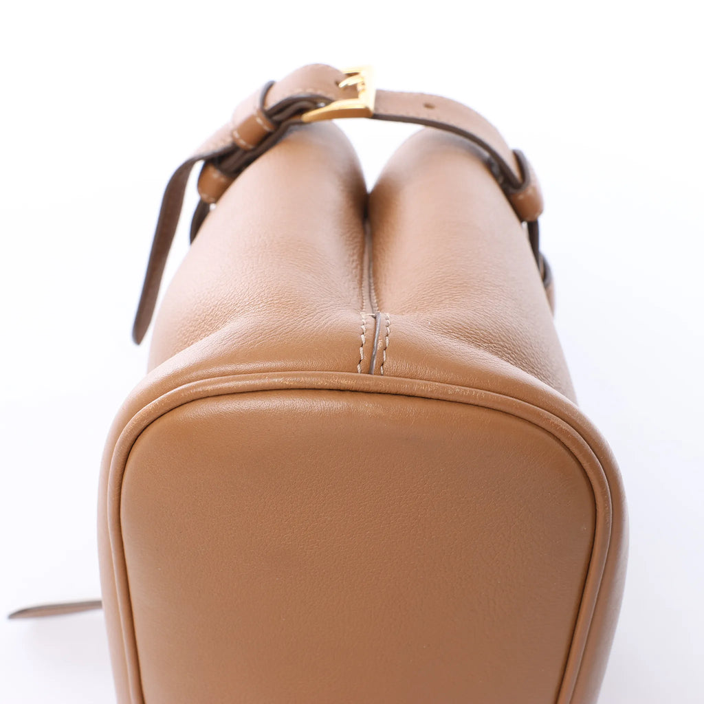 Prada Buckle Soft Grain Leather Small Handbag in Brown
