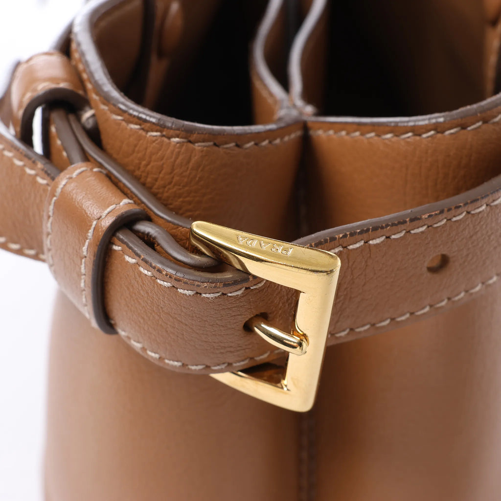 Prada Buckle Soft Grain Leather Small Handbag in Brown