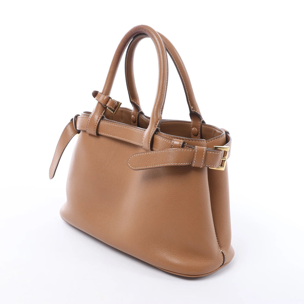 Prada Buckle Soft Grain Leather Small Handbag in Brown
