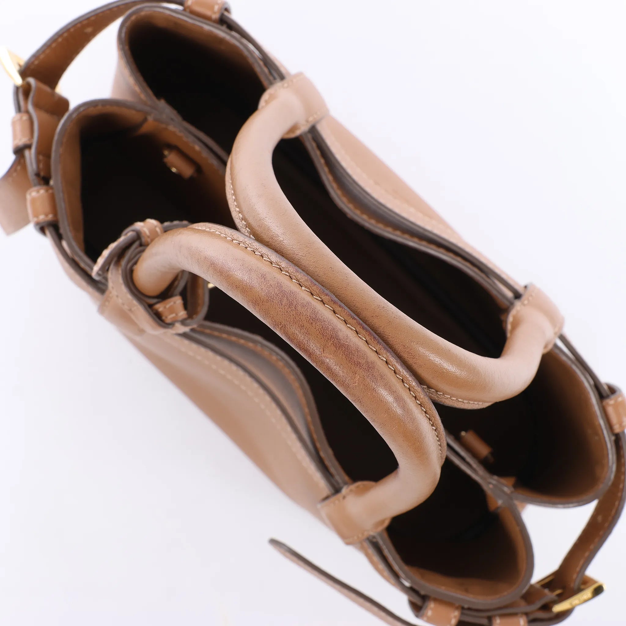 Prada Buckle Soft Grain Leather Small Handbag in Brown