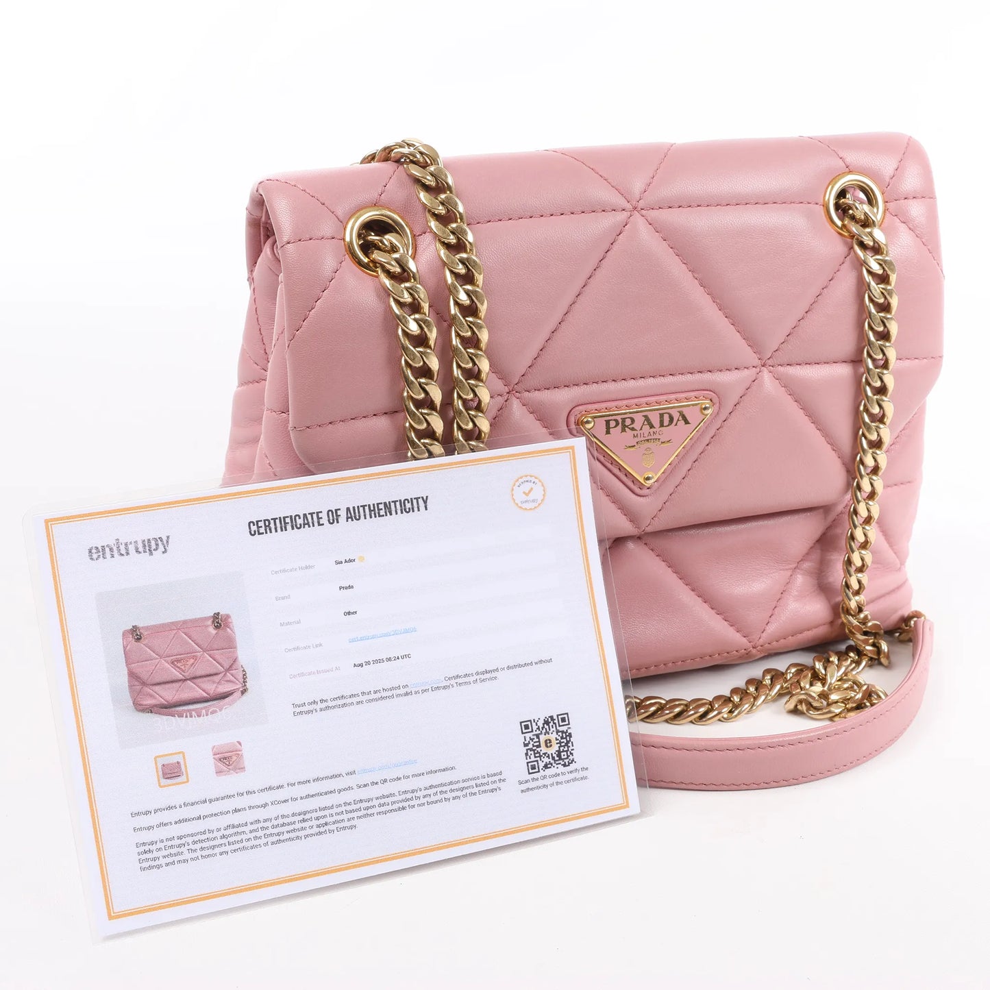Prada Spectrum Kleine Schultertasche aus Leder mit Kette in Rosa