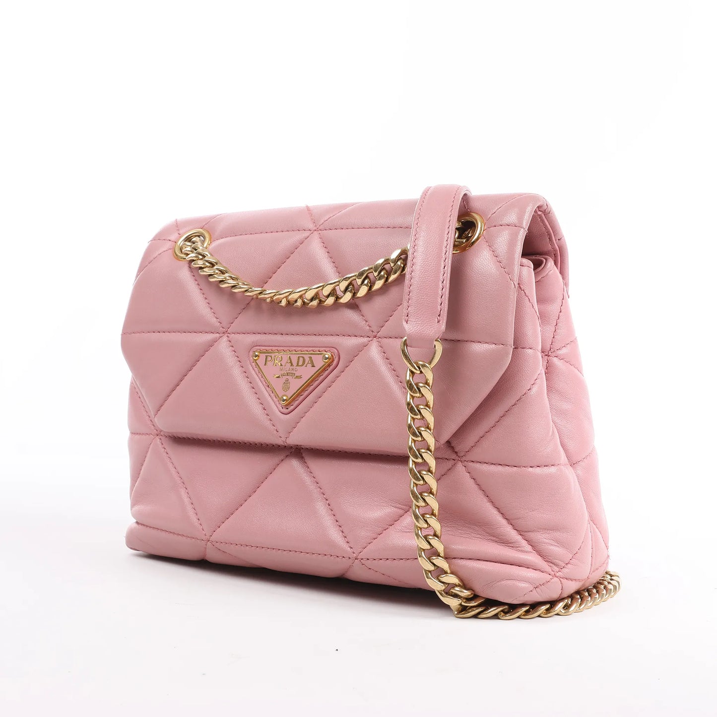Prada Spectrum Kleine Schultertasche aus Leder mit Kette in Rosa