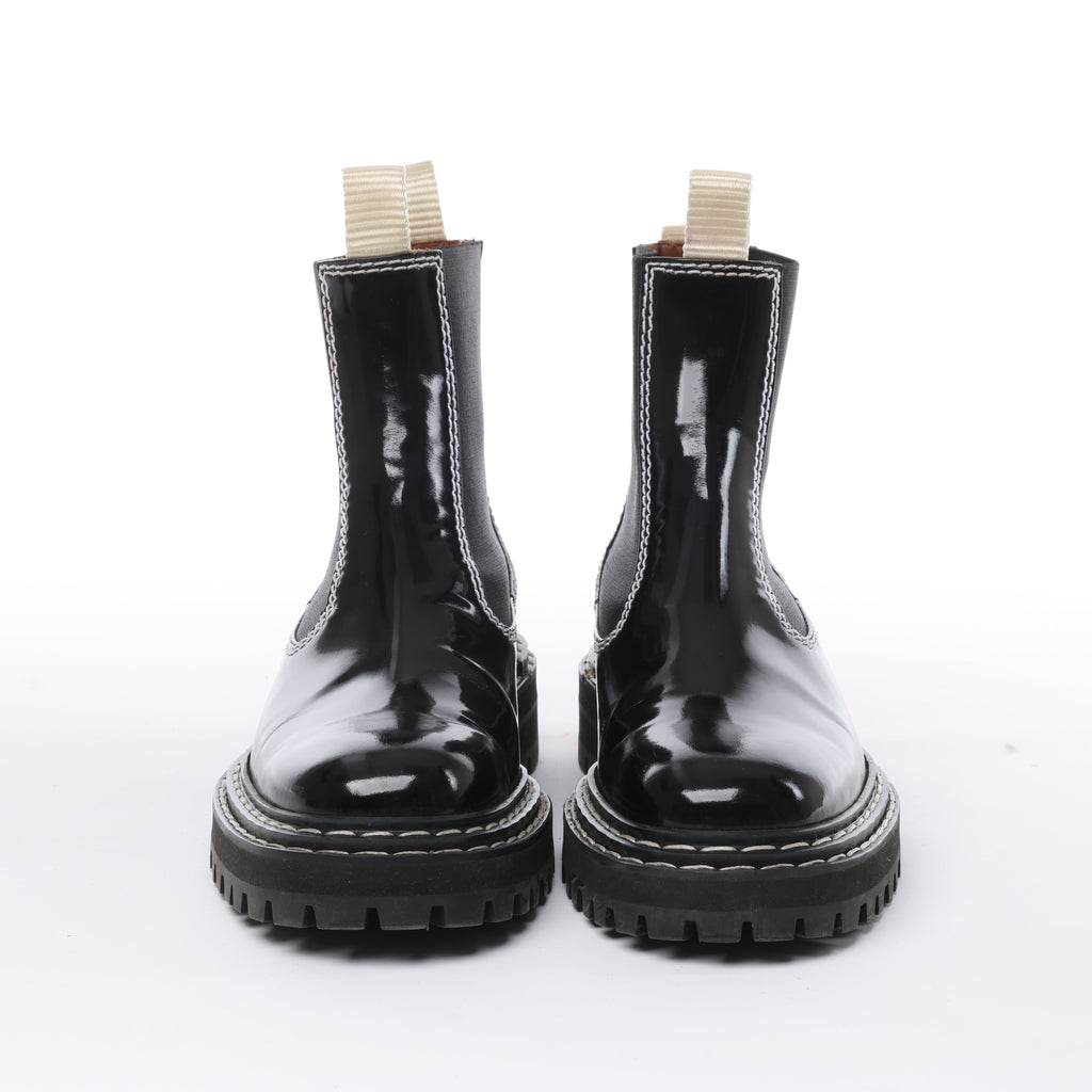 Proenza Schouler Topstitched Leather Chelsea Boots in Black, Size 38.5 EU