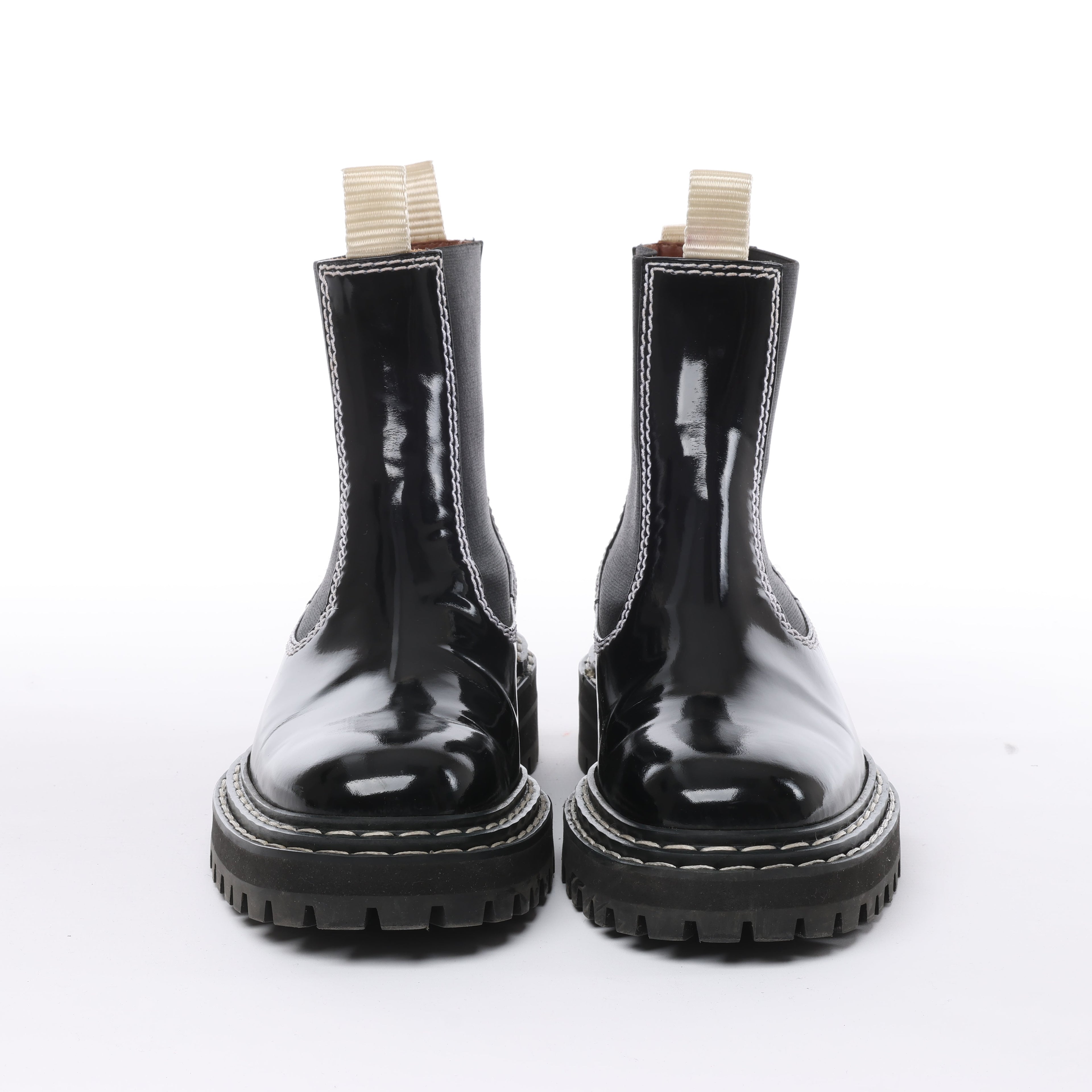 Proenza Schouler Topstitched Leather Chelsea Boots in Black, Size 38.5 EU