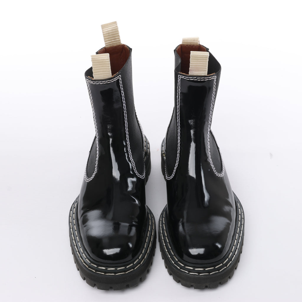 Proenza Schouler Topstitched Leather Chelsea Boots in Black, Size 38.5 EU