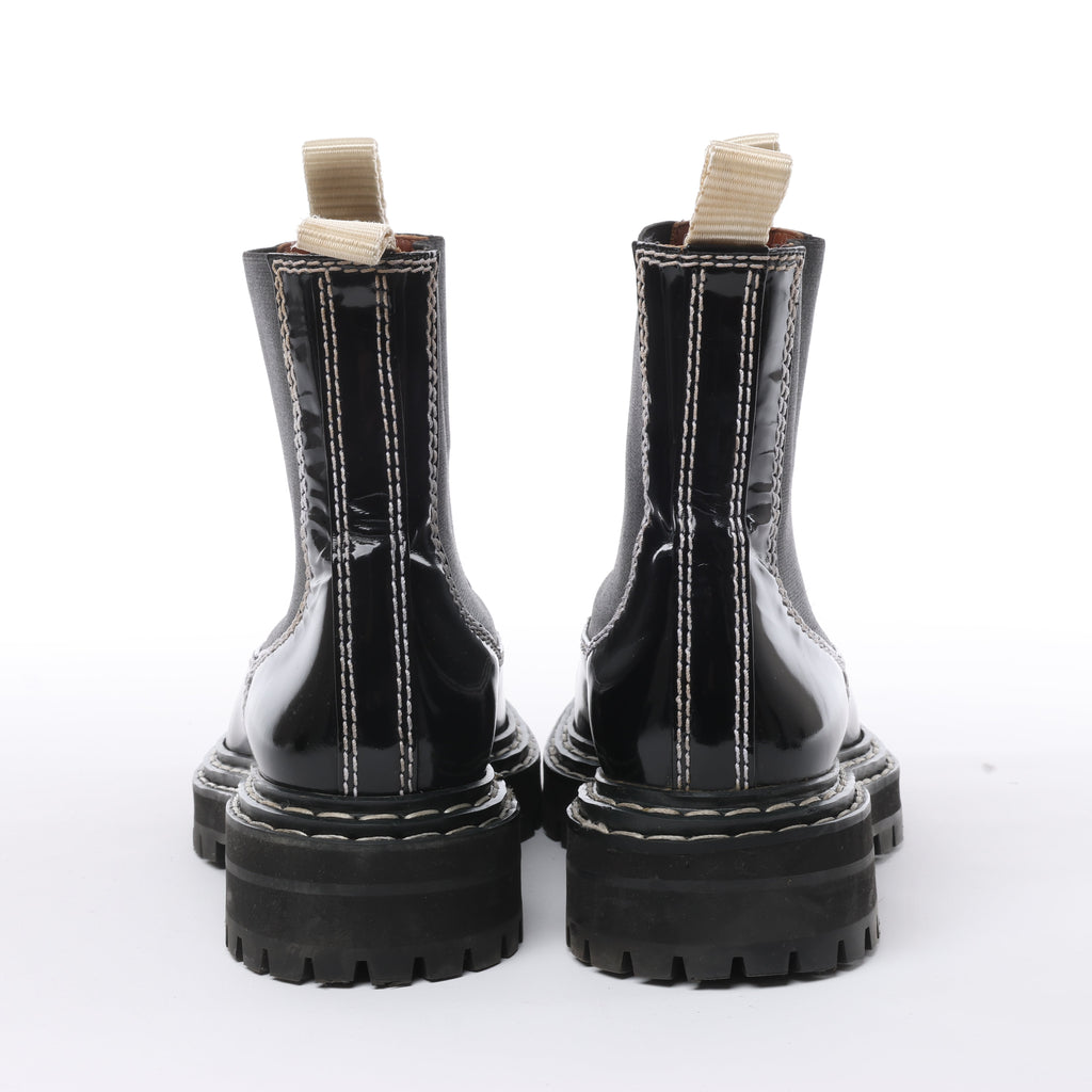 Proenza Schouler Topstitched Leather Chelsea Boots in Black, Size 38.5 EU