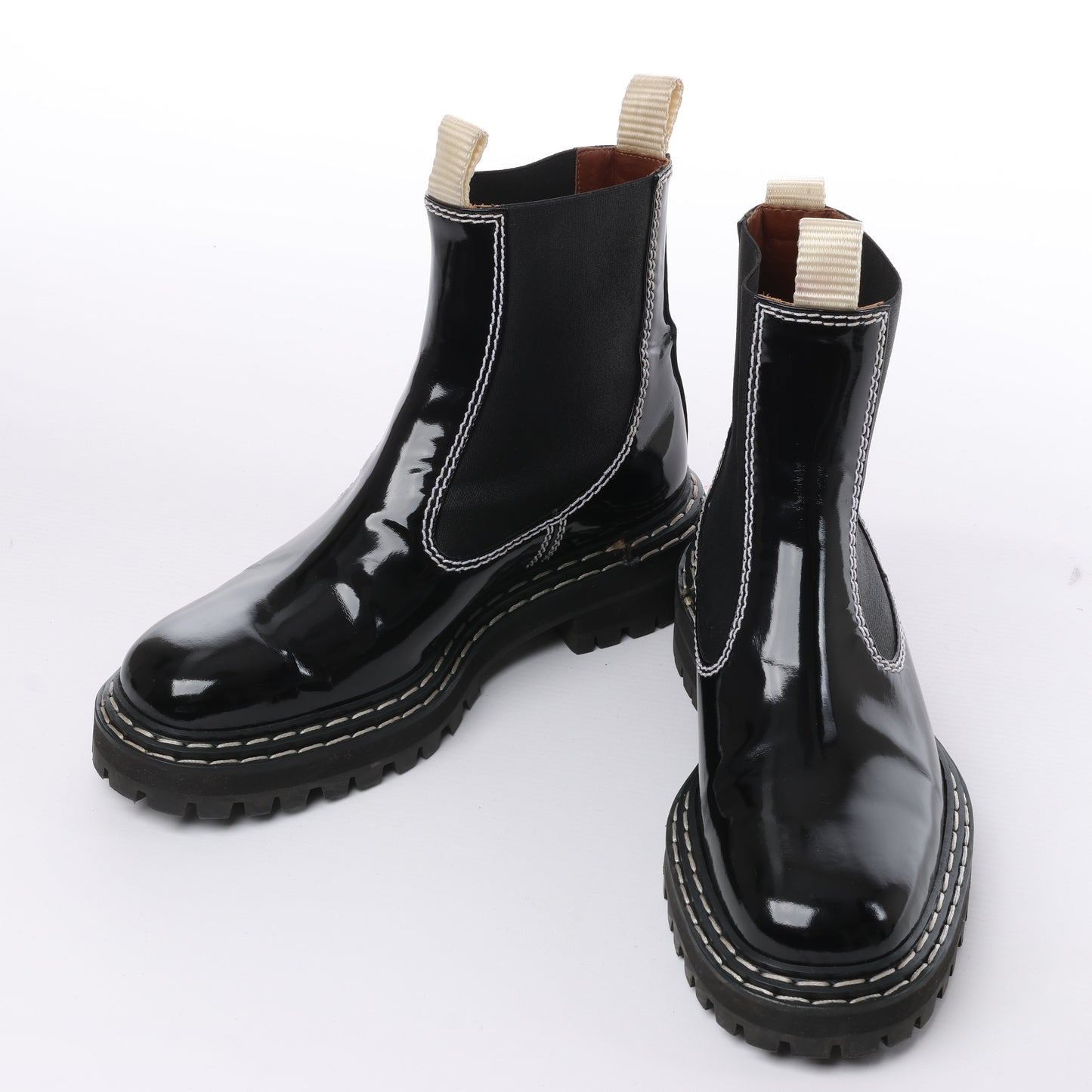 Proenza Schouler Topstitched Leather Chelsea Boots in Black, Size 38.5 EU