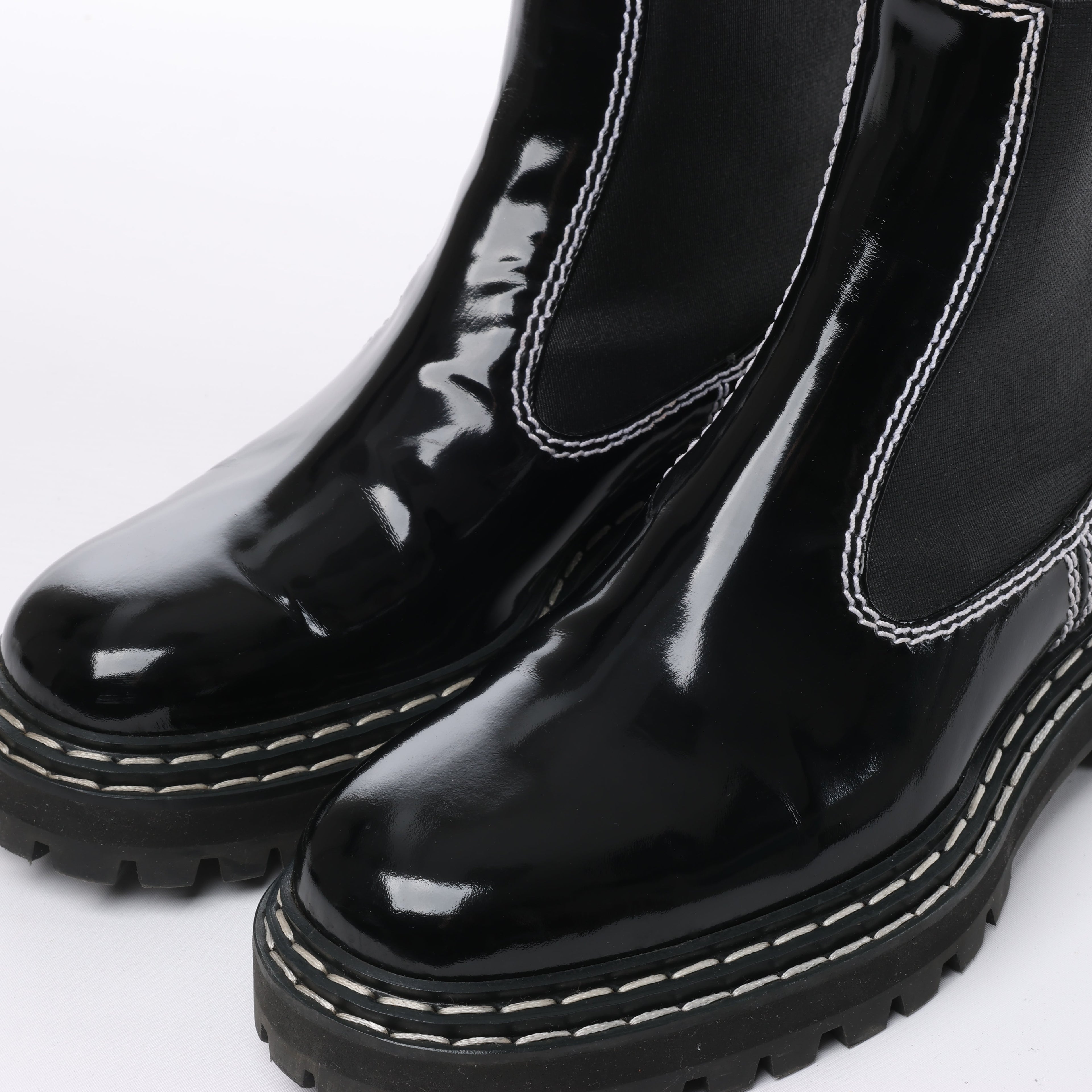 Proenza Schouler Topstitched Leather Chelsea Boots in Black, Size 38.5 EU