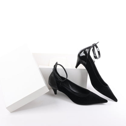 ROCHAS Velvet and Patent Leather Pumps in Black, Size 37 EU