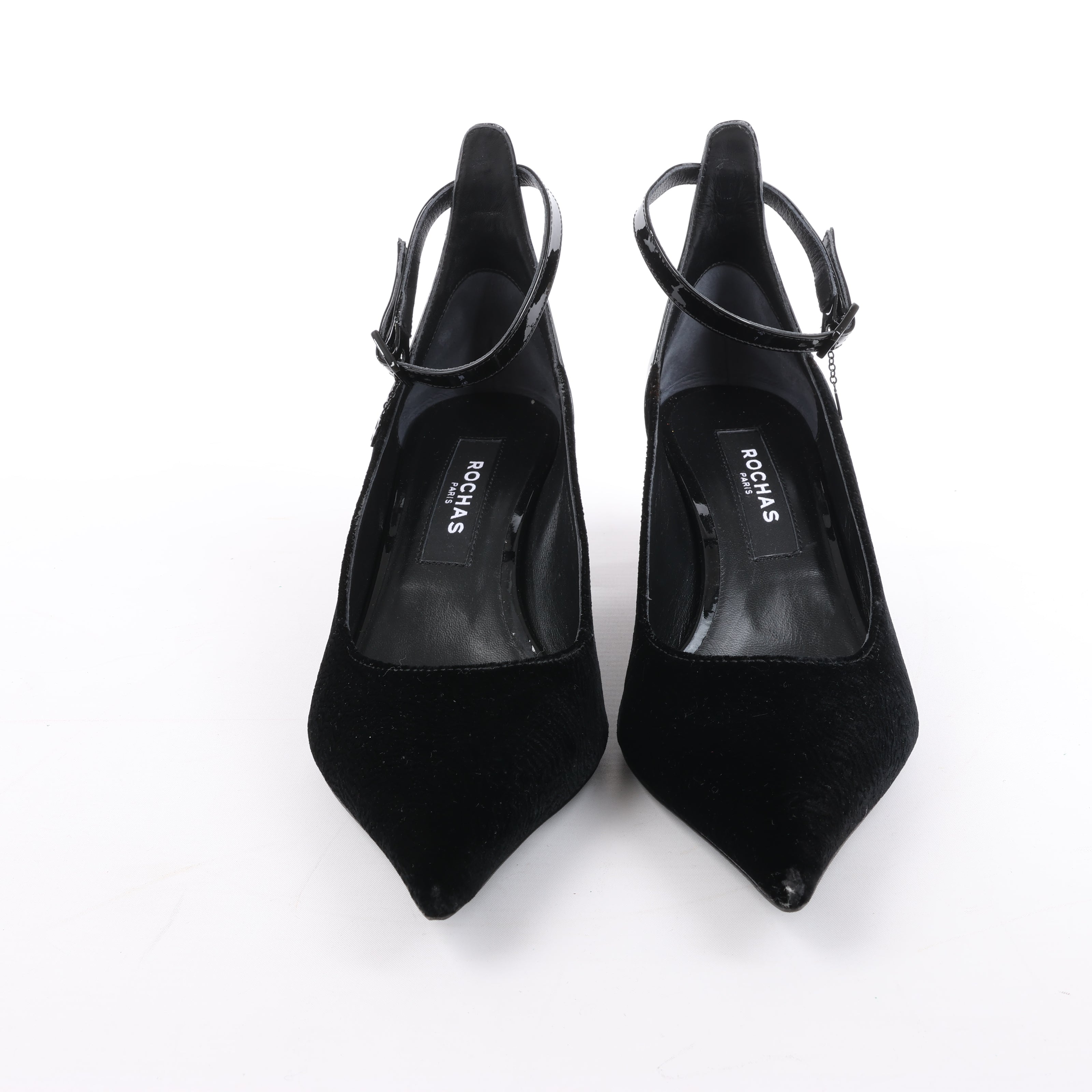 ROCHAS Velvet and Patent Leather Pumps in Black, Size 37 EU