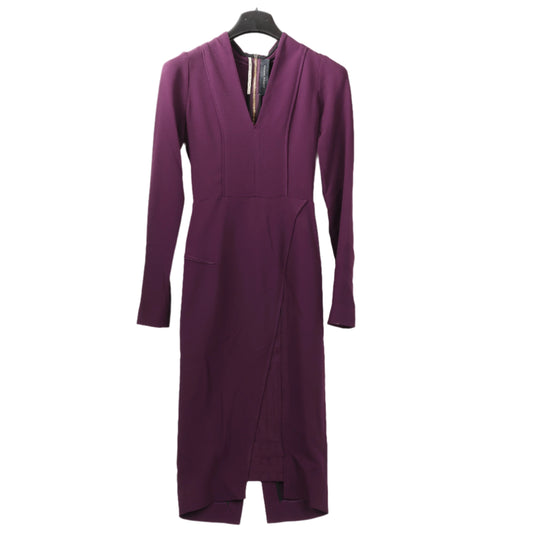 Roland Mouret Deep V-Neck Fitted Midi Dress in Plum – EU 34