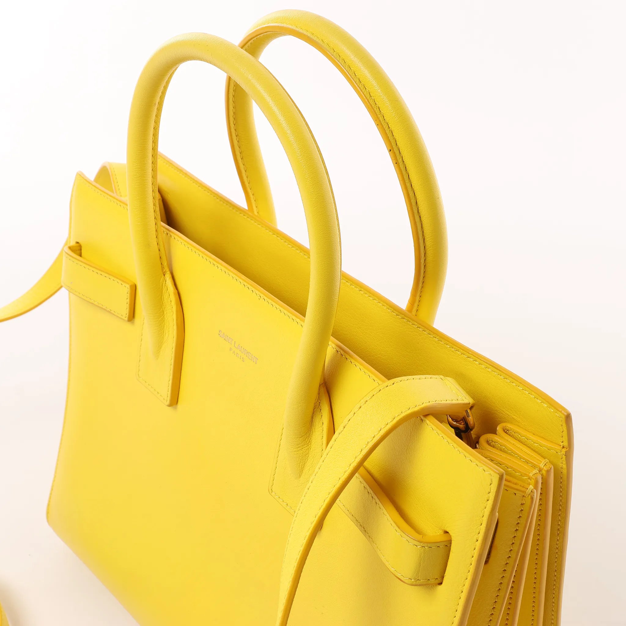 Saint Laurent Paris Sac de Jour Nano Leather 2Way Handbag Yellow 398710