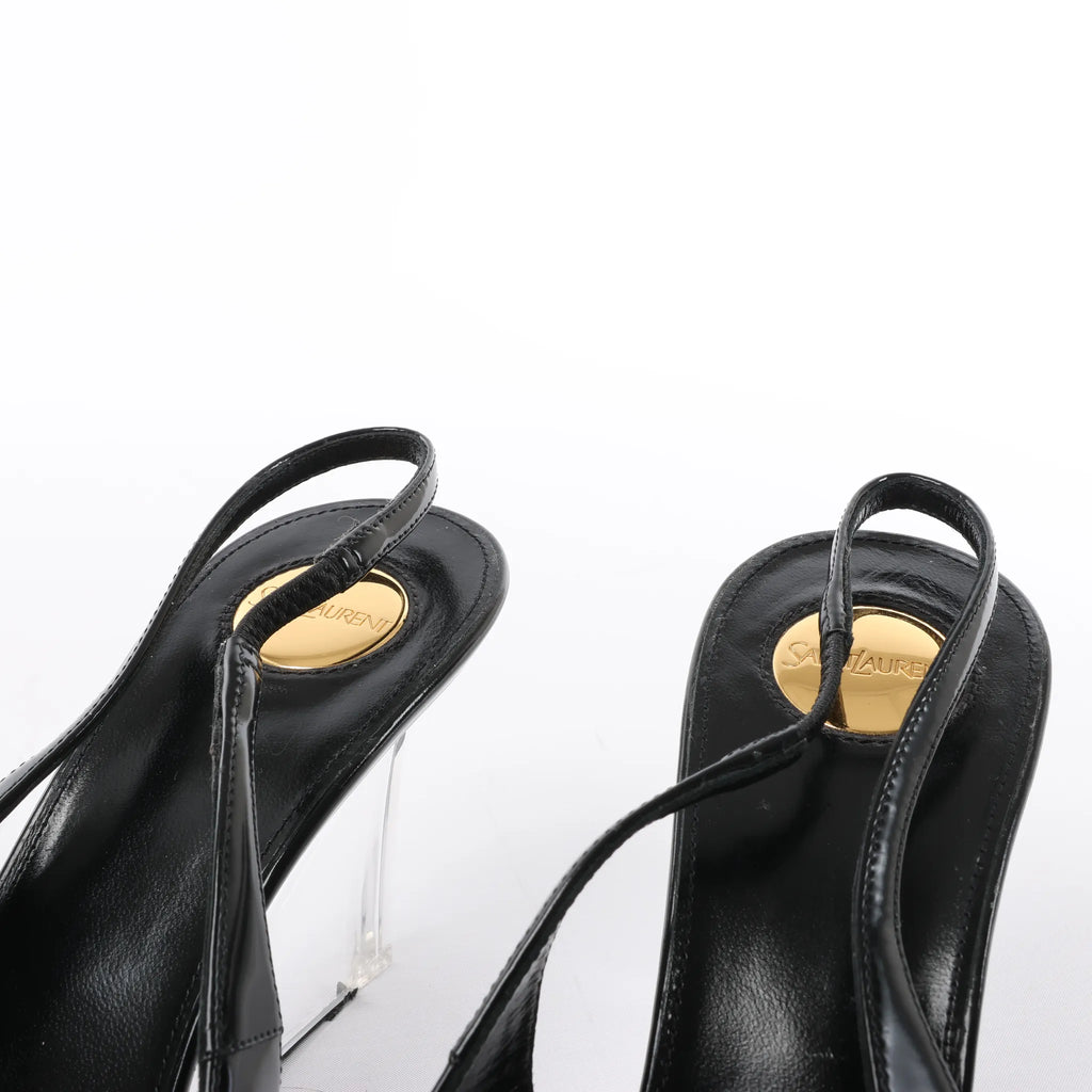 Saint Laurent Miller Leather Slingback Heels in Black 831087, Size 40 EU